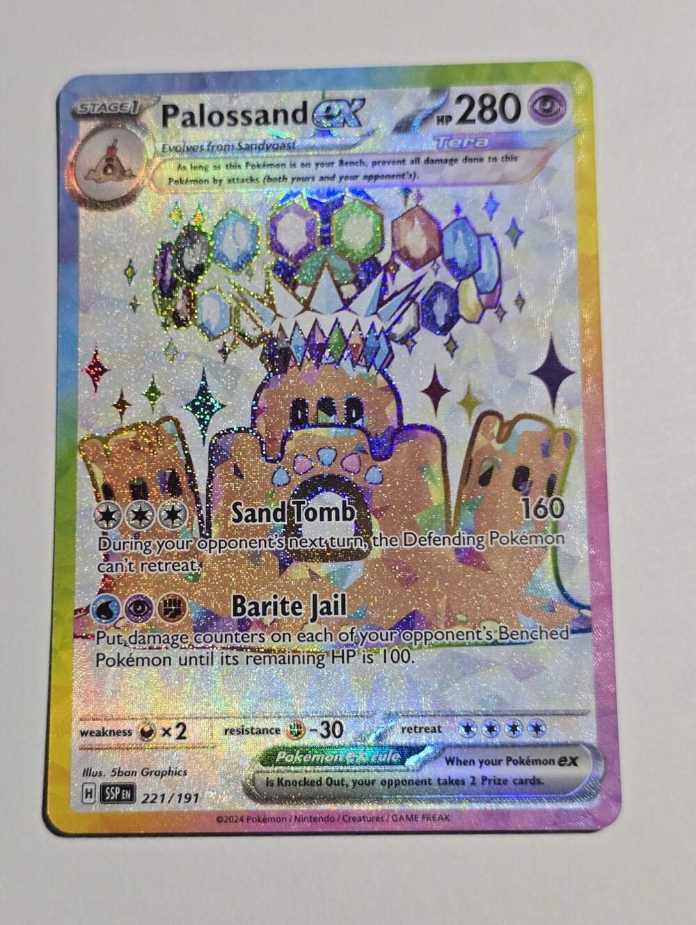 Pokemon Palossand ex 221/191 Surging Sparks Full Art Ultra Rare NM Tera Holo